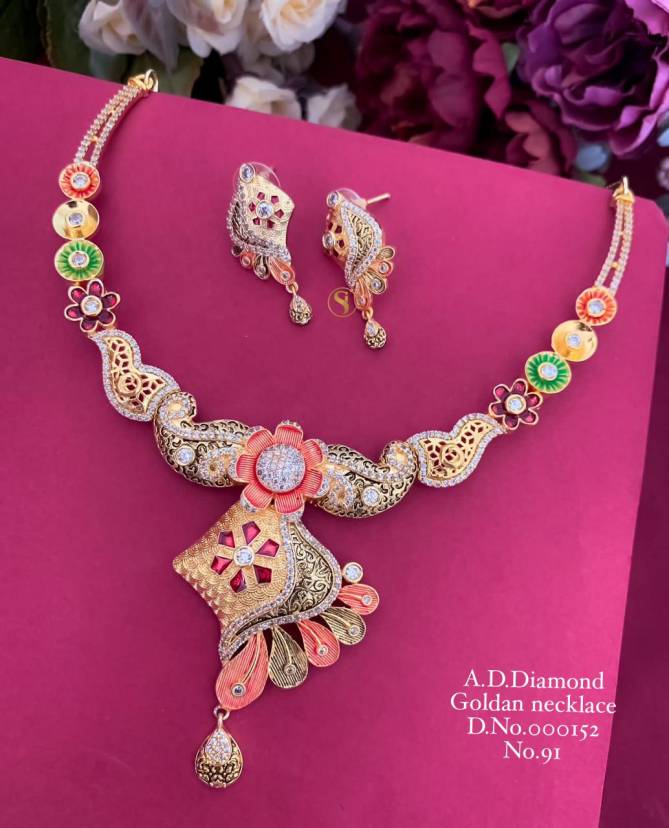 AD Diamond Gold Plated Golden Necklace 3 Wholesale Shop In Surat

